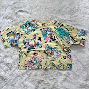 💫Vibrant Vintage 80s90s Funky Colorful Comic Print Cartoon Novelty Crop Tee